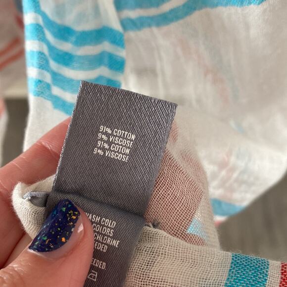 aerie White, Navy, Pink, Orange, Turquoise stripe Gauze / Muslin Scarf - Picture 8 of 8